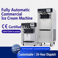 Machine à glace molle commerciale pour yaourt et lait, 28-35L/H, sur pied, 6L*2 cylindres, 2300W, trois saveurs