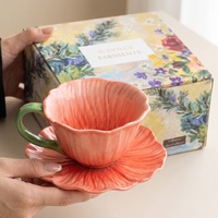 Ensemble de tasses en céramique à motif de fleurs de coquelicot modernes avec décoration sous glaçure, résistant au micro-ondes et aux hautes températures, en stock