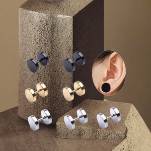 स्टेनलेस स्टील फ्लैट बैक इयररिंग्स डिस्क स्टड कान महिला पुरुषों के लिए गहने गोल बारबेल के गोल बारबेल - Product Image 6