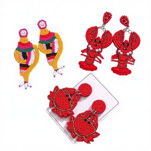 Hermosos Pendientes Colgantes Boho Hechos a Mano con Cuentas de Arroz y Diseños de Animales (Cangrejo, Langosta, Pez Tropical) para Mujer, Joyería Divertida de Verano para la Playa - Product Image 3