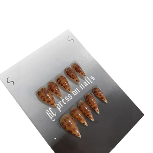 Faux ongles longs faits main à pression, motif griffe de dragon, imprimé léopard ambre, motif animal brun translucide effet gelée, style gothique - Product Image 5