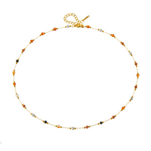 European American Style Retro Colorful Stone Beaded Chain Stainless Steel Gold Plated Necklace - Product Image 5
