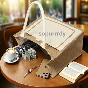 Sac de plage en jute écologique avec logo personnalisé, poignée en coton, sac à bandoulière imperméable, sac de courses réutilisable avec bouton - Product Image 6