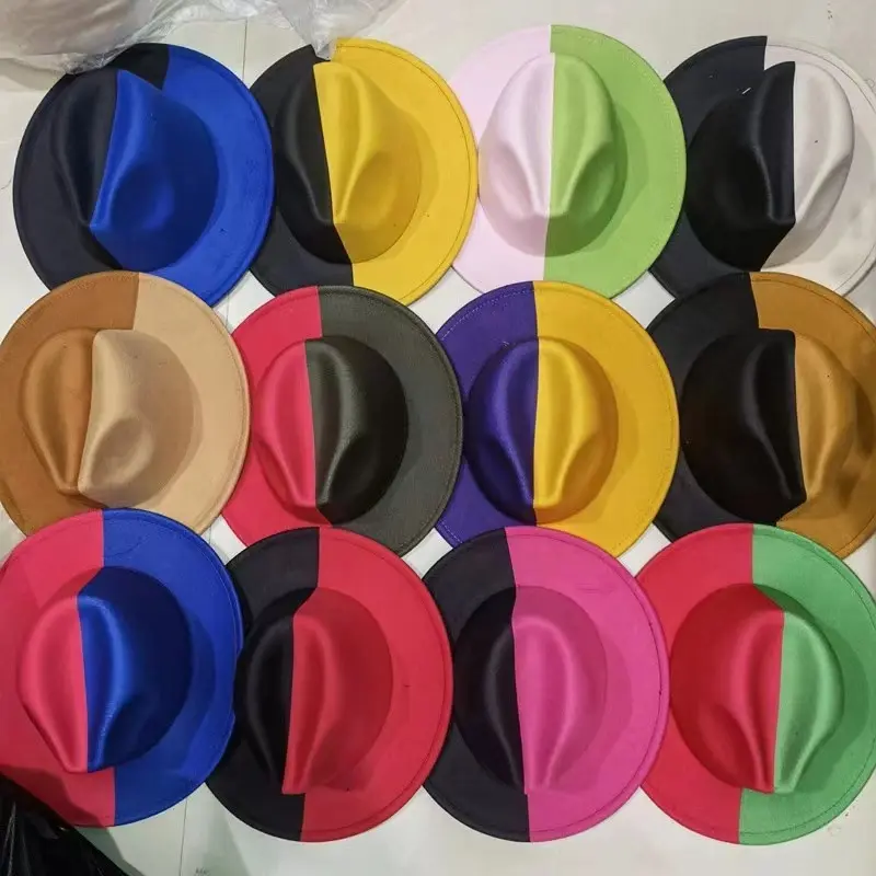 Wholesale Two Tone Polyester Cotton Vegan Material Wide Brim Wool felt Jazz Fedora Hat Unisex Festival Hats & Party Caps