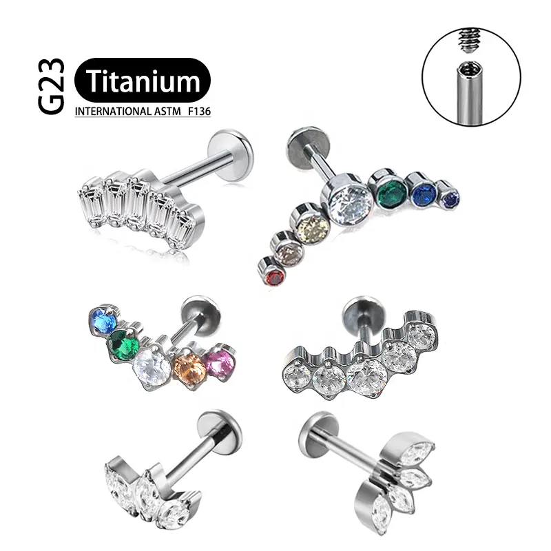 Getta titanio f136 piercing di cristallo colorato con design interno filo labret anello labbro piercing titanio corpo gioielli