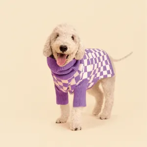 Qiqu mainan Sweater Jersey anjing Checkerboard desainer baru kustom pakaian anjing Pug Pug Perancis pakaian Bulldog Whippet