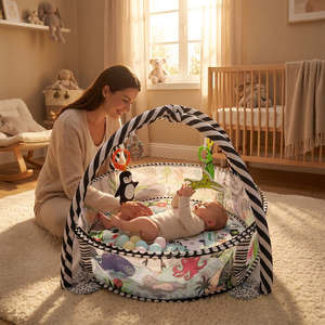 Centro de Actividades para Bebés Lavable con Rayas Verdes, 5 en 1, Tema de León de la Jungla, Tapete de Juego con Piscina de <span class=keywords><strong>Pelotas</strong></span> de Malla Transpirable y Tapete de Juguetes - Product Image 2