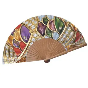 Factory Customized Full Sublimation Spanish Folding Fabric Wooden Hand Fans For Sale