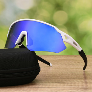 Lunettes de soleil de sport pour cyclisme, monture blanche, verres miroir, forme bouclier, lentilles en plastique PC, pour hommes, performance en extérieur - Product Image 4