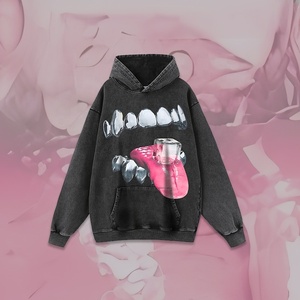 Hoodie d'hiver oversize unisexe à capuche, style streetwear américain vintage, délavé et à imprimé ludique, pour le marché transfrontalier - Product Image 2