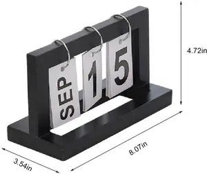 Calendário manual de madeira reutilizável, bloco de calendário de mesa vintage para decoração de escritório, mesa doméstica diy, planejador