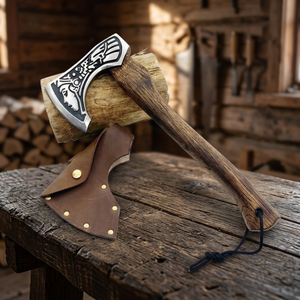 Hache de survie artisanale de qualité supérieure, vente en gros, tête sculptée, manche en bois, lame en acier au carbone de qualité DIY, longueur totale de 15 pouces - Product Image 3