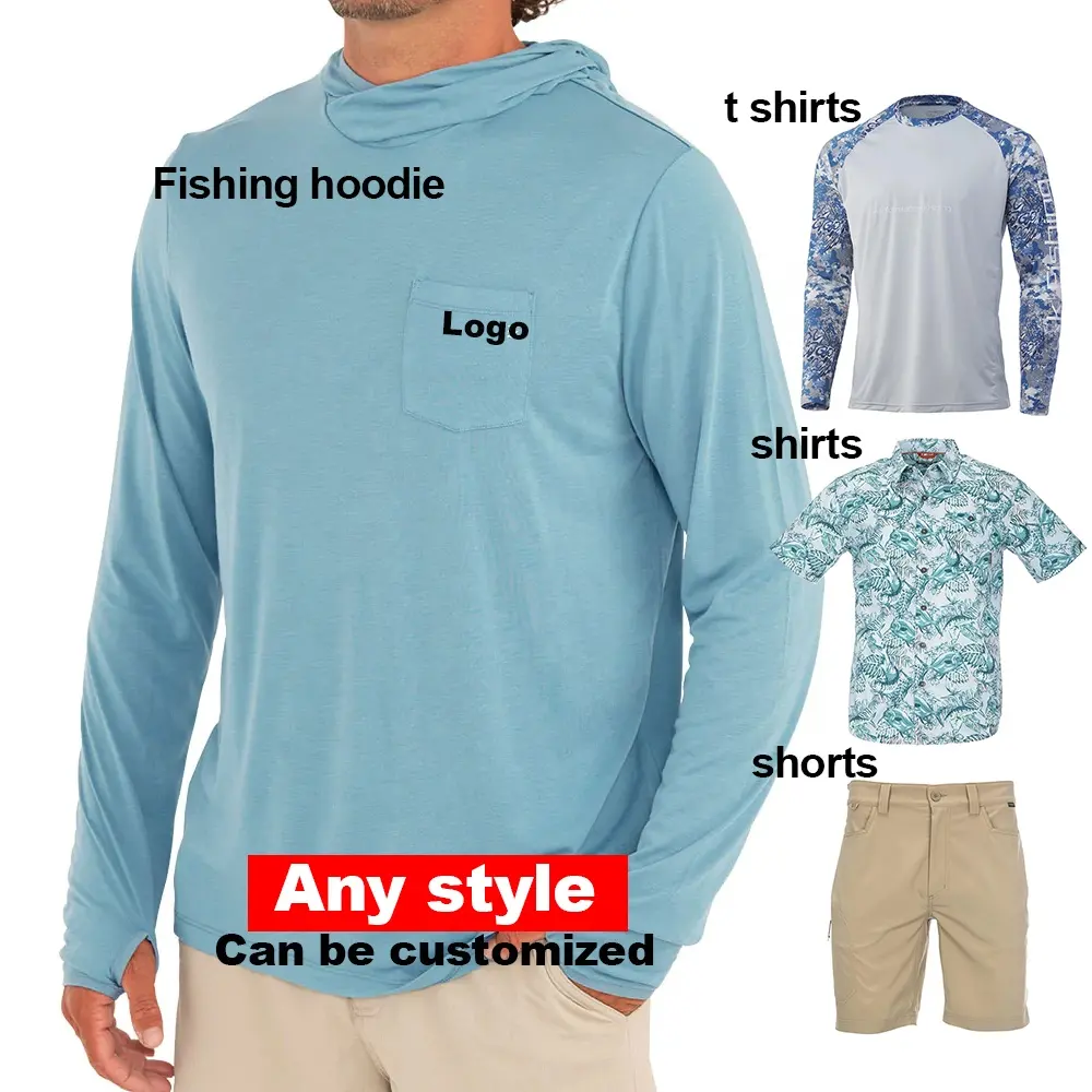 Custom OEM Logo Design High Quality UV Protection UPF 50 Quick Dry Performance Outdoors T Shirts Fishing Shirts Hoodies Apparel