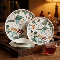 Service de table de luxe 24 pièces en porcelaine fine avec motifs dorés, compatible lave-vaisselle, pour 6 personnes, idéal pour cadeaux d'affaires