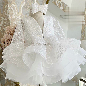 Kleurrijke, met pailletten versierde, glanzende, lange mouwen, haute couture kinderkleding, zomerjurk voor meisjes, bruidsjurk, feestjurk voor verjaardagen - Product Image 1