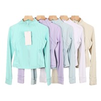 Jaket Slim Fit Profesional Wanita Kerah Tegak Resleting Depan untuk Lari, Olahraga, Fitness, Pakaian Luar, Yoga, Bahan Stretch