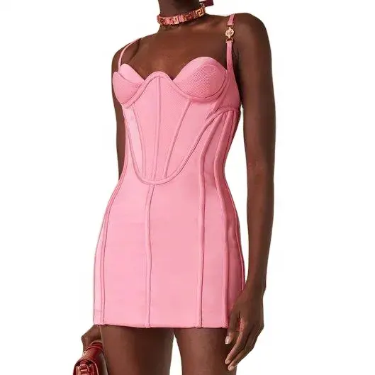 2023 mùa hè tùy chỉnh phụ nữ màu hồng thanh lịch giản dị Corset ràng buộc Câu lạc bộ Đảng thời trang sang trọng quây Bodycon Mini Dress