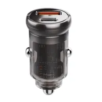 Chargeur de voiture transparent haute puissance 65W, double port PD QC à charge rapide, design à anneau de traction, mini adaptateur allume-cigare