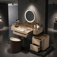 Table de maquillage avec miroir éclairé au design moderne et durable, avec tiroirs de rangement, meubles pour appartement et chambre à coucher