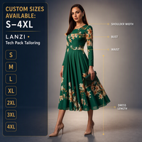 Robe midi trapèze à imprimé floral numérique coréen Printemps, marque privée, OEM/ODM, taille ajustée, jupe à ourlet circulaire, fermeture éclair invisible au dos