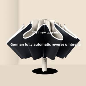 Grand <span class=keywords><strong>parapluie</strong></span> inversé semi-automatique en vinyle noir avec poignée colorée <span class=keywords><strong>Parapluie</strong></span> pour <span class=keywords><strong>homme</strong></span> d'affaires résistant aux tempêtes - Product Image 3