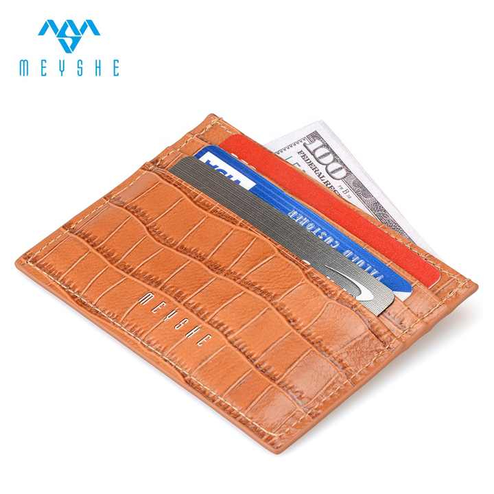 Factory Custom Luxury RFID Blocking Mini Visa Credit Card Holder Genuine Crocodile Leather Embossed Logo Crocodile Wallet