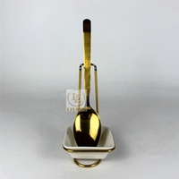 Cuillère de service en acier inoxydable avec support métallique et plateau anti-goutte en céramique, ensemble repose-cuillère pour buffet, hôtel, banquet, restauration