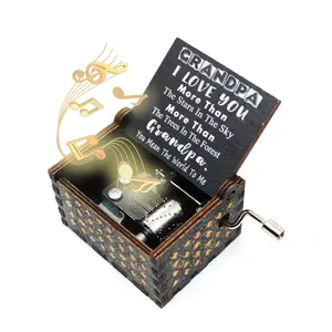 Personalización personalizada canción regalos de navidad caja de música con manivela de madera portátil con logotipo