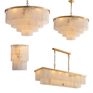 Luce moderna bianco Selenite Cameron di lusso in rame lampadario rotondo Designer per soggiorno elegante ristorante camera da letto - Product Image 1