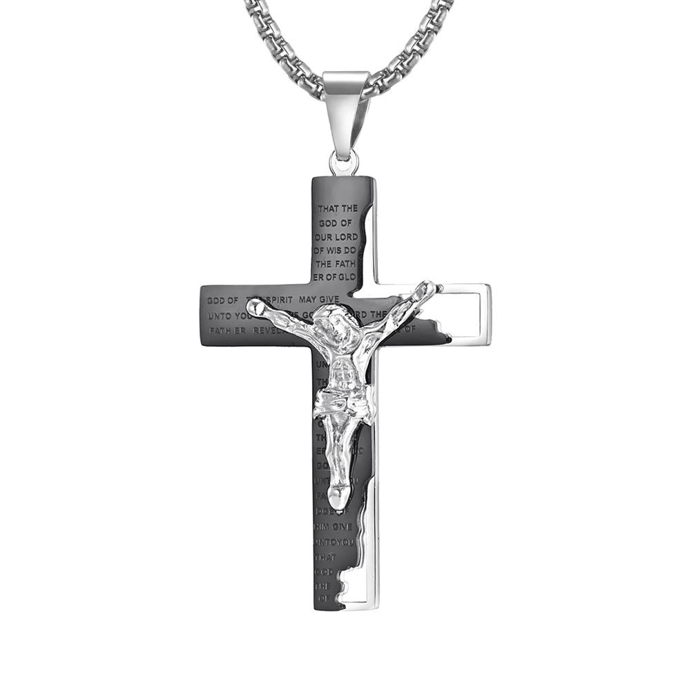 High Quality Stainless Steel Jesus Christ Crucifix Cross Necklace Pendant Lord's Prayer Pendant Necklace For Men And Women 