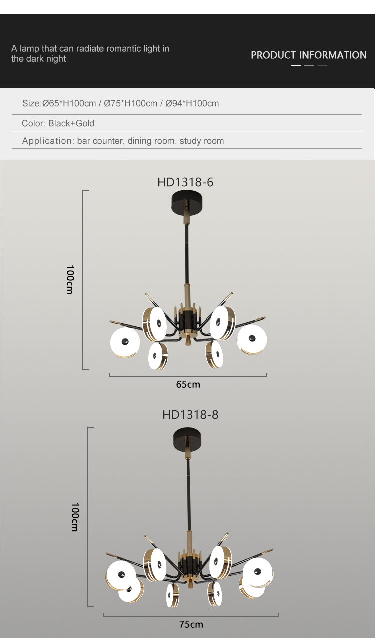 Modern Style Gold Decoration Dining Room Office Living room Bedroom Led Chandelier Light