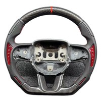 Volant en fibre de carbone Dodge Challenger SRT Hellcat série Y - Cuir perforé avec surpiqûres rouges, style course, fabriqué en Chine