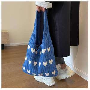 Bolso de Mano con Patrón de Amor Popular para Mujer, Bolso de Ganchillo con Corazón Bonito Estilo Boho, Bolsos de Hombro Tejidos - Product Image 2