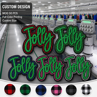 Patch brodé en feutre à motifs de Noël festifs, style écriture scintillante, à appliquer sur tissu écossais Buffalo, thermocollant ou à coudre, pour les fêtes de Noël, fabrication OEM
