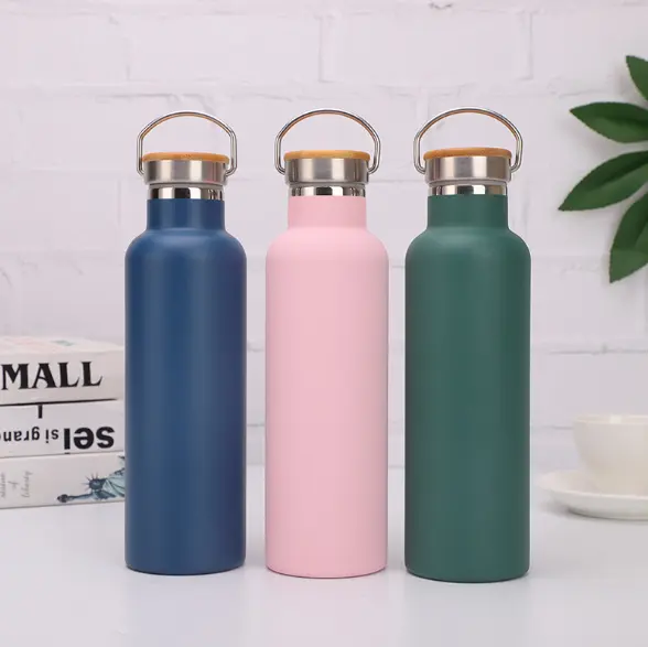 BPA FREE Bamboo Wooden Lid Insulated Stainless Steel Water Bottle