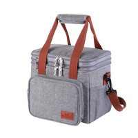 Boîte à lunch isotherme extra large à double compartiment pour hommes et femmes, sac isotherme en polyester anti-fuite avec sangle, design pliable