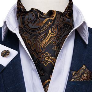 Set Cravatta <span class=keywords><strong>Ascot</strong></span> in Seta Nera e Rossa per Uomo, Sciarpa Rossa con Motivo Paisley, Cravatta Autoregolante, Fazzoletto da Taschino e Gemelli per Abiti da Cerimonia e Matrimonio - Product Image 6