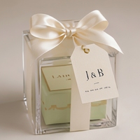 Présentoir magnétique transparent moderne et écologique en acrylique pour boîte cadeau de mariage, autoportant, surface polie, logo gravé