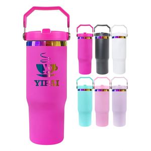 30oz Matte Macaron Blank Sublimation Leak Proof Flip <b>Top</b> Straw <b>rainbow</b> Plate Tumbler - Product Image 4