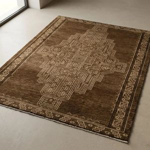 Tapis en laine noué à la main de style sud-ouest marron, tapis artisanal haut de gamme pour salon, chambre, salle à manger, villa, hôtel - Product Image 5