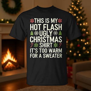 Camiseta navideña divertida con estampado de Hot Flash Ugly Christmas para mujer, camiseta divertida para la menopausia - Product Image 3