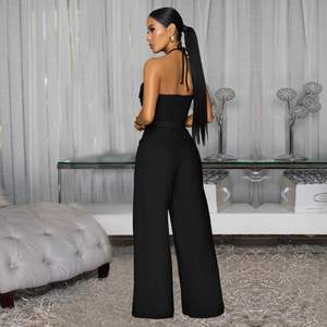 ชุดเซ็ต 2 ชิ้นสำหรับผู้หญิง รุ่นคัสตอม 2026 เสื้อแขนกุดแบบผูกคอและกางเกงขายาวทรงตรง ผ้าเนื้อยืด ระบายอากาศดี แต่งเชือกผูก เหมาะสำหรับงานปาร์ตี้ - Product Image 3