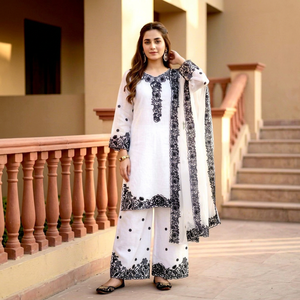 Ensemble Salwar Traditionnel Blanc Brodé en Coton pour Femme avec Dupatta, Coupe Ample, Longueur Cheville, Style Indien et Pakistanais, Tenue Décontractée - Product Image 1