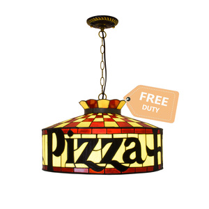 Lampada a Sospensione Stile Tiffany per Ristorante Pizza Duty Free, Illuminazione Retrò con Design in Vetro Colorato, Lampada a Sospensione Pizza Hut - Product Image 1
