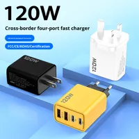 Adaptador de Carga Rápida PD y QC3.0 de 120 W, Cargador de Pared Multipuerto de 4 Puertos, 2 USB-A y 2 Tipo-C, con Enchufe EU/US/UK Opcional