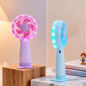 Ventilador portátil de mano con luz LED, recargable por USB, 5V 2W, control por botón, ventilador de escritorio para refrescarse en verano - Product Image 3