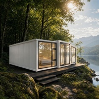 Maison conteneur extensible, maison préfabriquée modulaire, cabane portable avec mur en verre pour hôtel de villégiature, maison de vacances