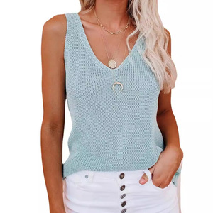 2026 Summer New Fresh Solid Color Fashion Strap Vest Home Ice Silk Knitted Women's Wholesale - Product Image 4