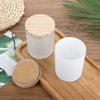 Pot à bougie en verre dépoli de 300 ml, noir mat et blanc, vide, avec couvercle en bois de bambou, pour cadeaux et artisanat