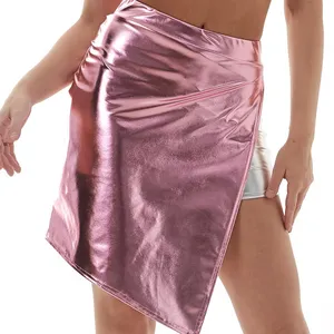 King Mcgreen star Hot sale Ladies Metallic club party skirt Shiny hot gold side split short skirt Y2K Dance Music wear